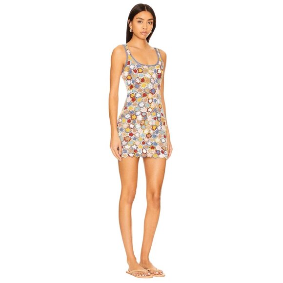 SHE MADE ME Sana Mini Dress in Horizon Floral Small New Womens Crochet Knit - Picture 2 of 13